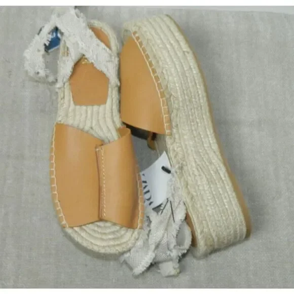 ZARA LEATHER FLATFORM SANDALS SIZE  8 US BROWN‎ - Picture 5 of 9